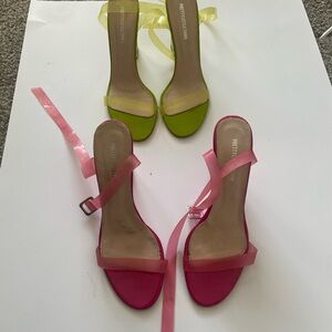PrettyLittleThing Pink and Green Heels Strappy Sandals